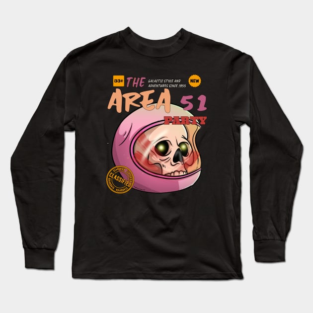 Astronaut Skeleton Skull Party in Space Long Sleeve T-Shirt by Trendy Black Sheep